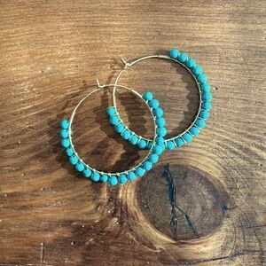 Natural Turquoise Bead Hoop Earrings NWOT